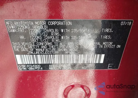 2018 Toyota Rav4 Hybrid Se from USA, damaged, VIN JTMJJREV2JD237089